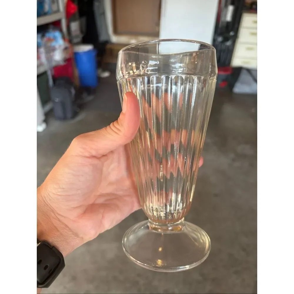 Vintage Old Fashioned Milkshake Ice Cream Soda Sundae Glass, 12oz. Set of 4 Ribb